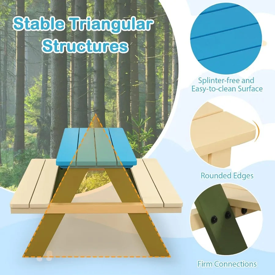 XIUWO Kids Picnic Table Set With Benches For Outdoor Use