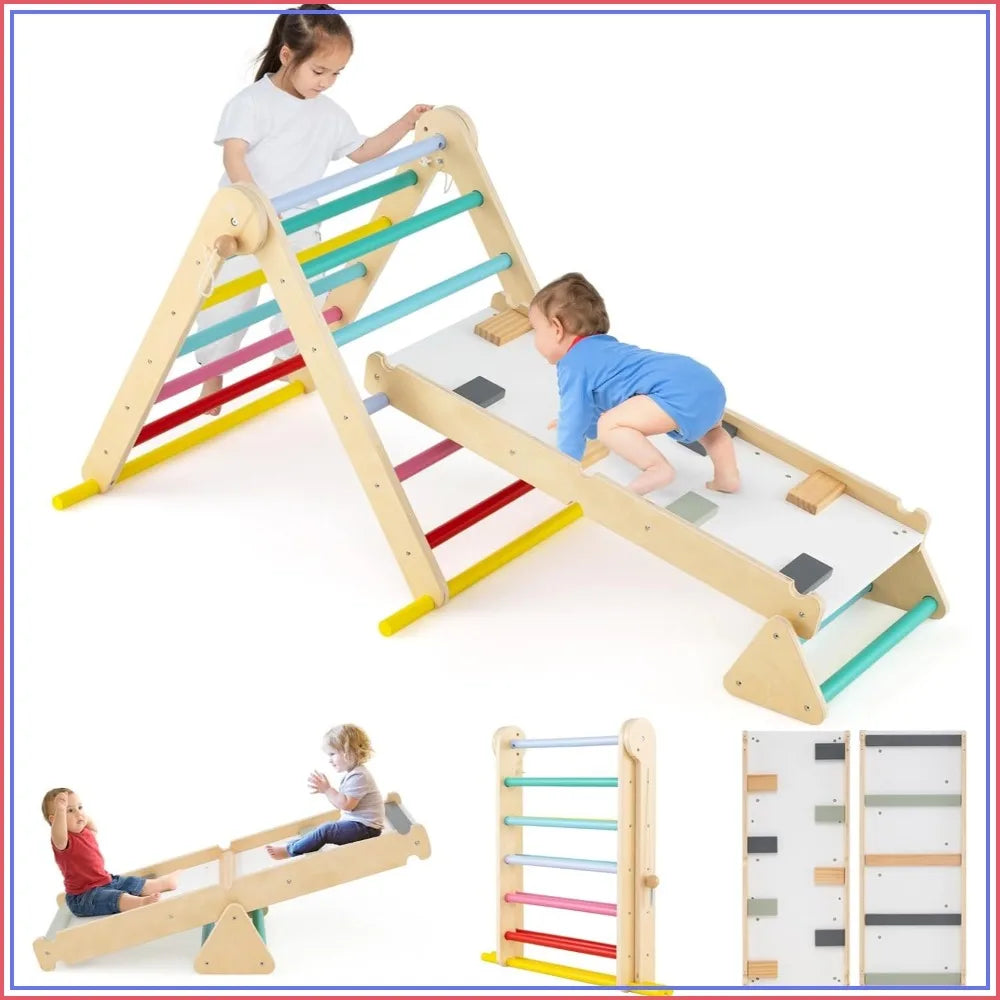 Pikler Triangle 7-In-1 Foldable Set For Toddlers Indoor Playground