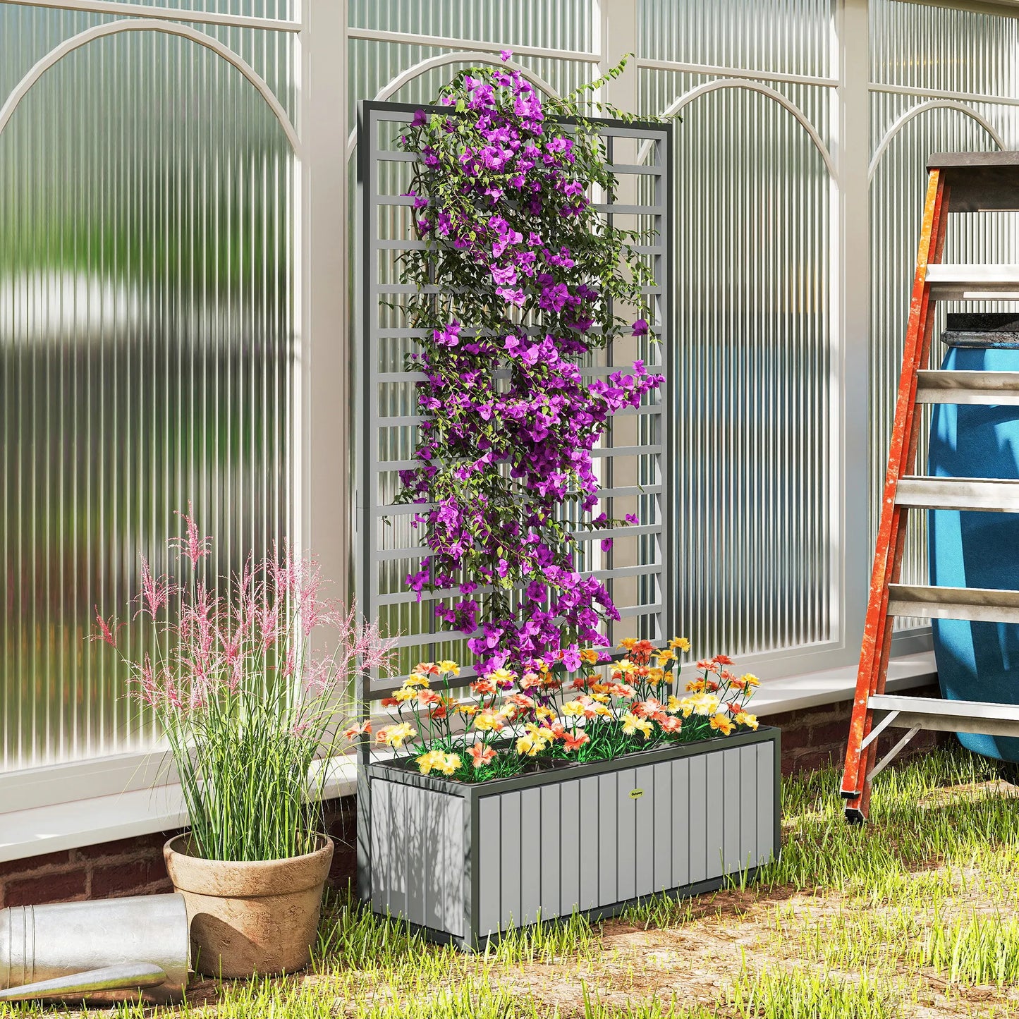 Raised Garden Bed With Trellis Planter Box And Removable Pots