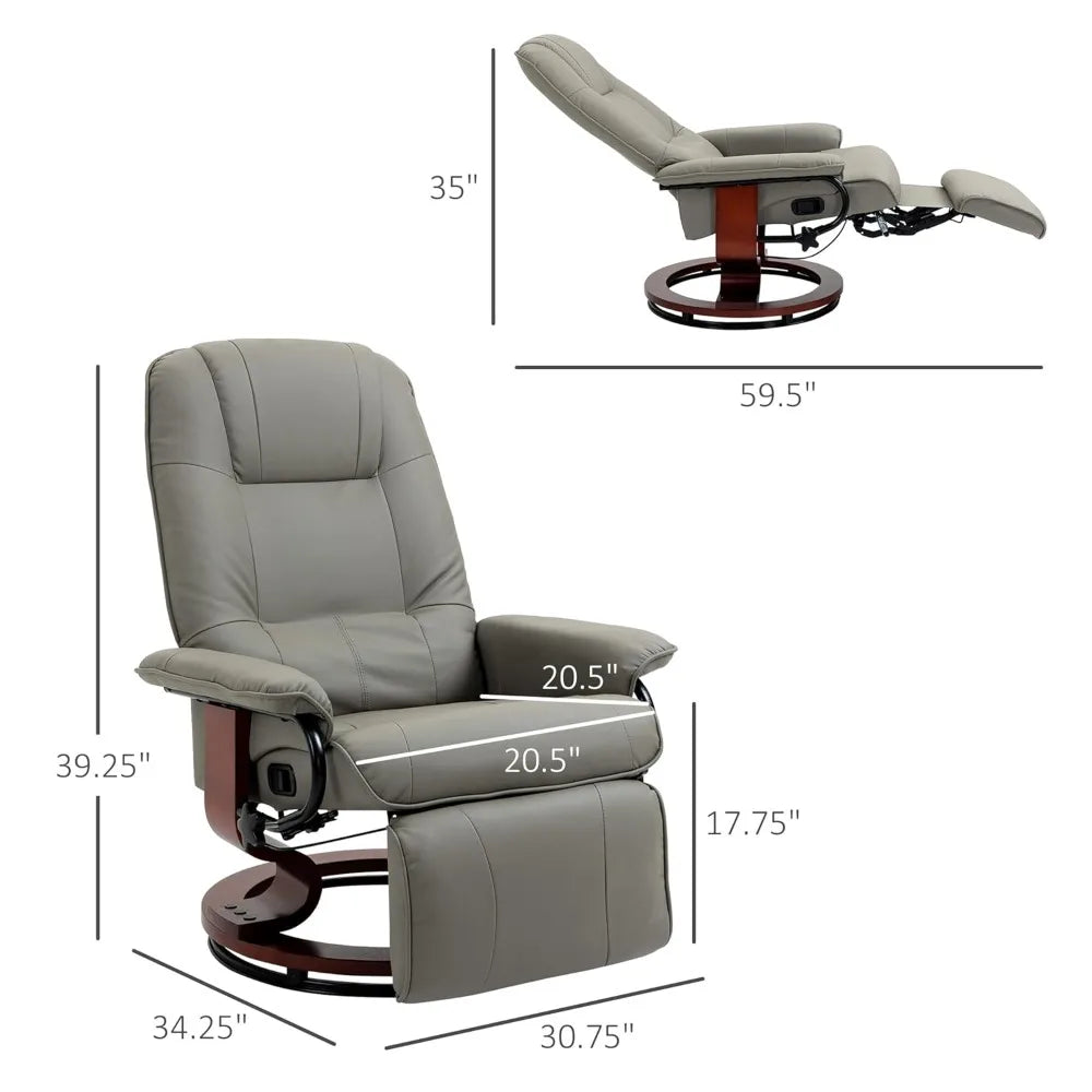 Faux Leather Manual Recliner Lounge Chair With Footrest Armrests Wood Base