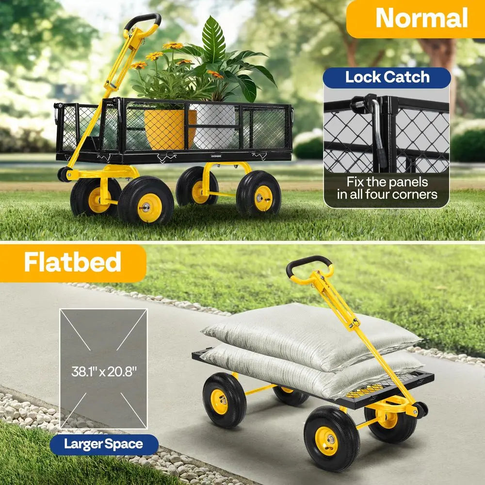 Garden Cart Steel Heavy Duty 900 Lb Yard Wagon Rustproof