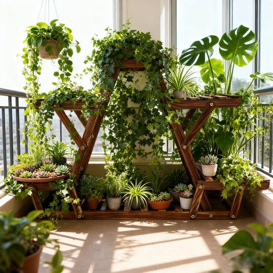 Carbonized Triangle 6 Tier Corner Wood Plant Stand for Indoor Outdoor