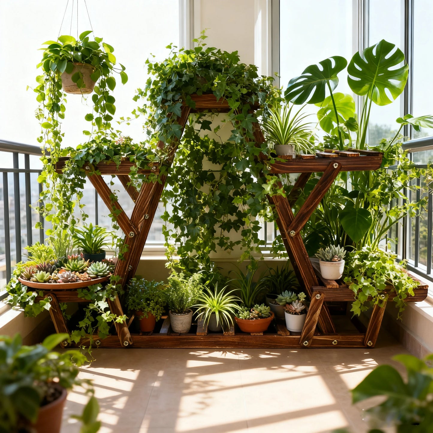 Six Tier Wood Plant Stand for Corner Display Indoor Use