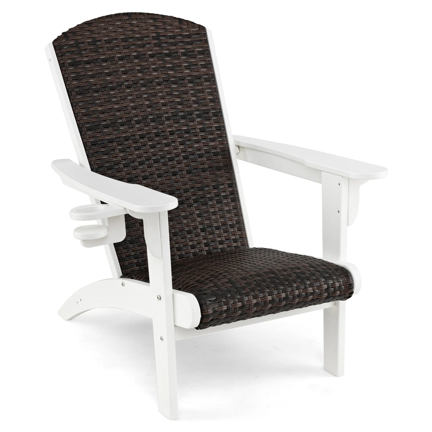 LIFEZEAL Patio Adirondack Chair With Rattan Padded Seat And Cupholder