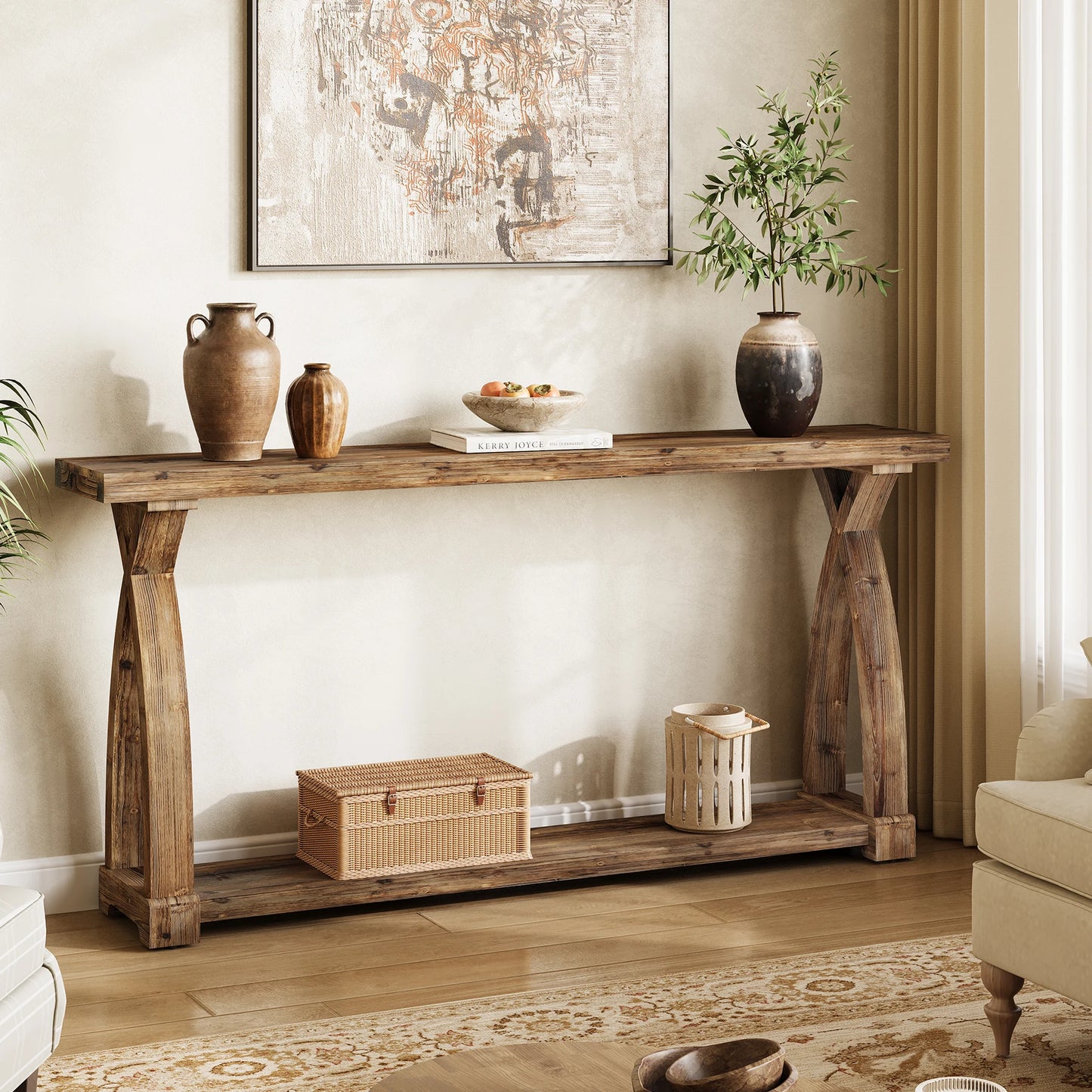 Tribesigns Solid Wood Console Table With Two Tier Storage