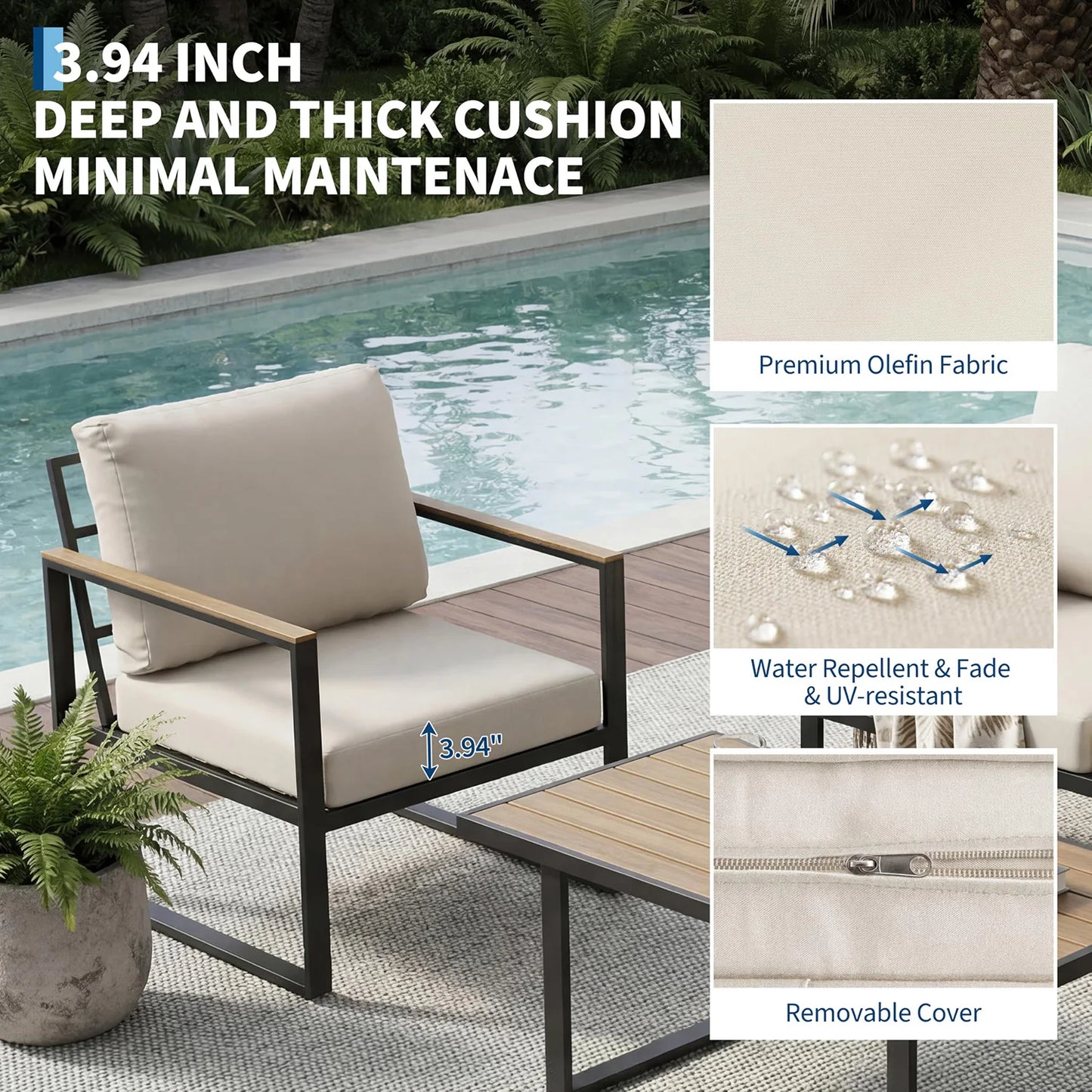 HobbyLane Modern 4-Piece Patio Furniture Set With Outdoor Coffee Table