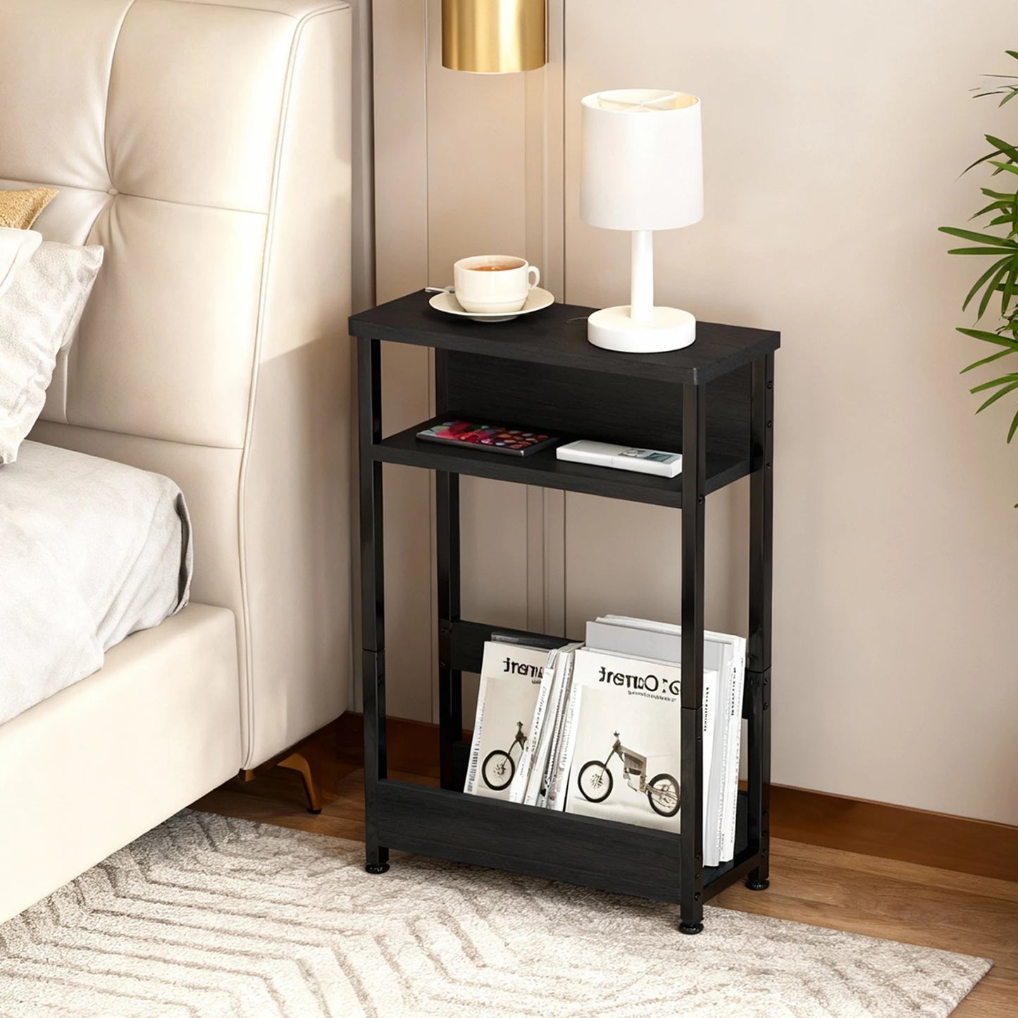 HobbyLane Slim 3 Tier Bedside End Table For Small Spaces
