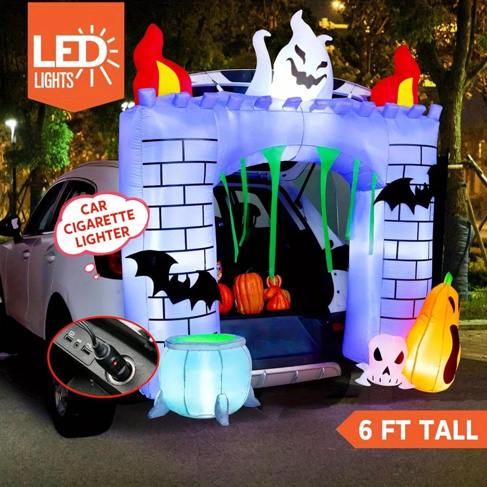 Halloween Haunted Castle Inflatable Outdoor Decoration With Led Lights