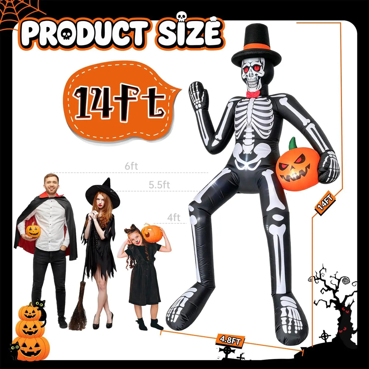 Inflatable Sitting Skeleton Halloween Decoration for Outdoor Displays