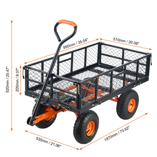 SucceBuy Garden Cart Sturdy Metal Utility Wagon Dump Cart