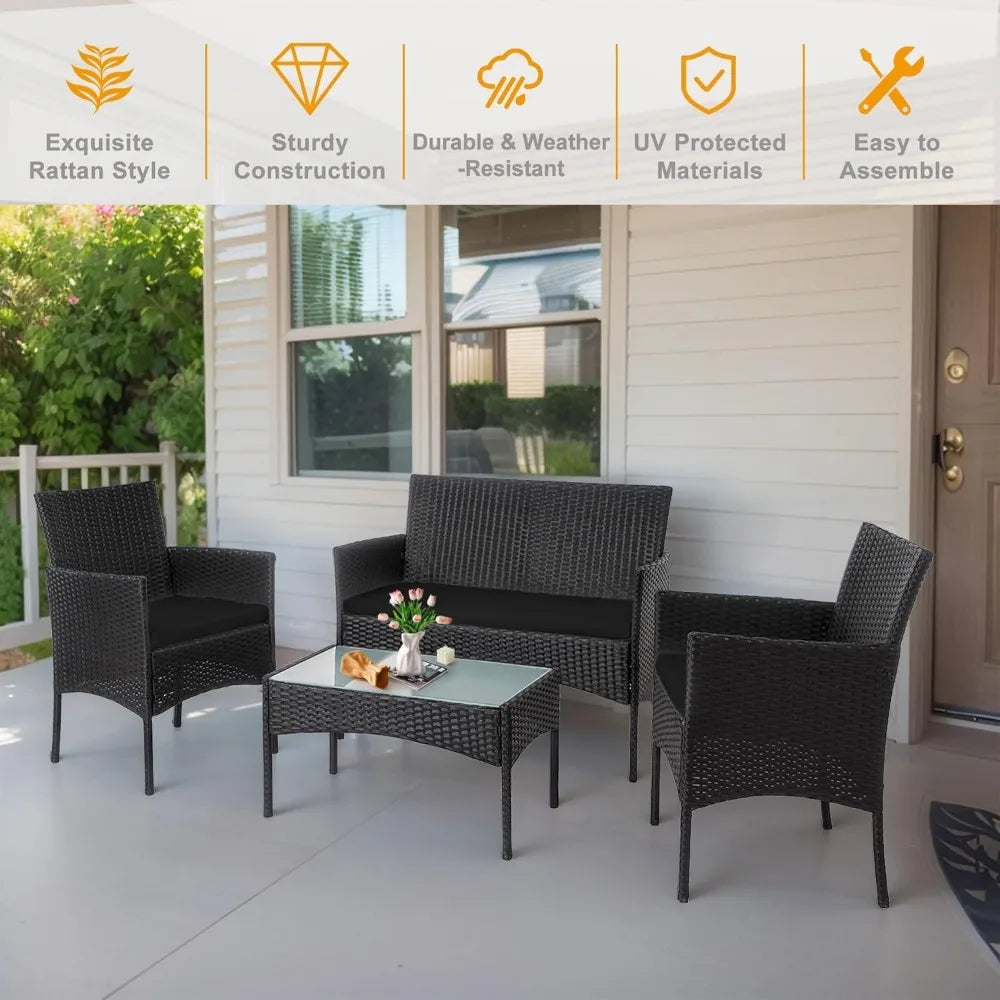 Outdoor Rattan Wicker Patio Conversation Set With Cushions