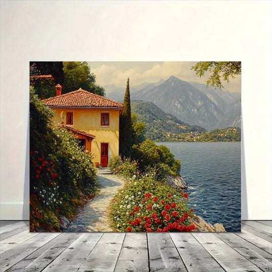 Interior Art Mural With Wood Frame Yellow House