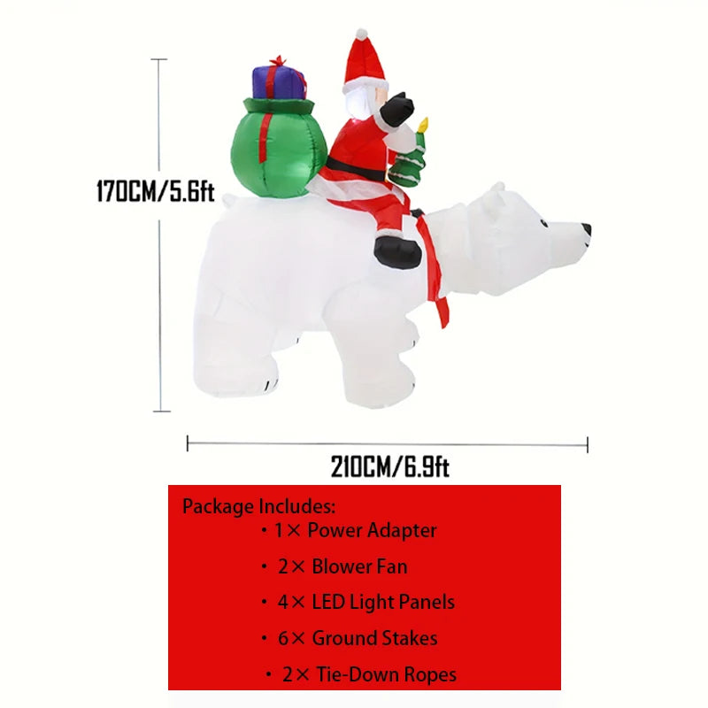 Inflatable Santa Riding Polar Bear With Shaking Head Christmas Decor