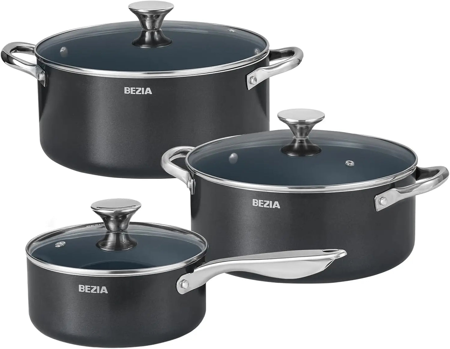 Induction Cookware Set 6-Piece, Stackable Kitchen Cooking Pots Set, 6qt 4.8qt & 2qt Pots with Lids, Dishwasher Safe & Oven Safe,