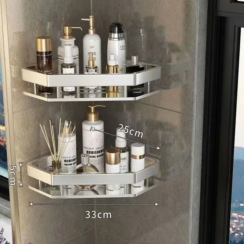 Punch-free Corner Rack Bathroom Shelf Shelves Wall Mounted Shower Storage Aluminum Holder Bathroom Kitchen Organizer Accessorie
