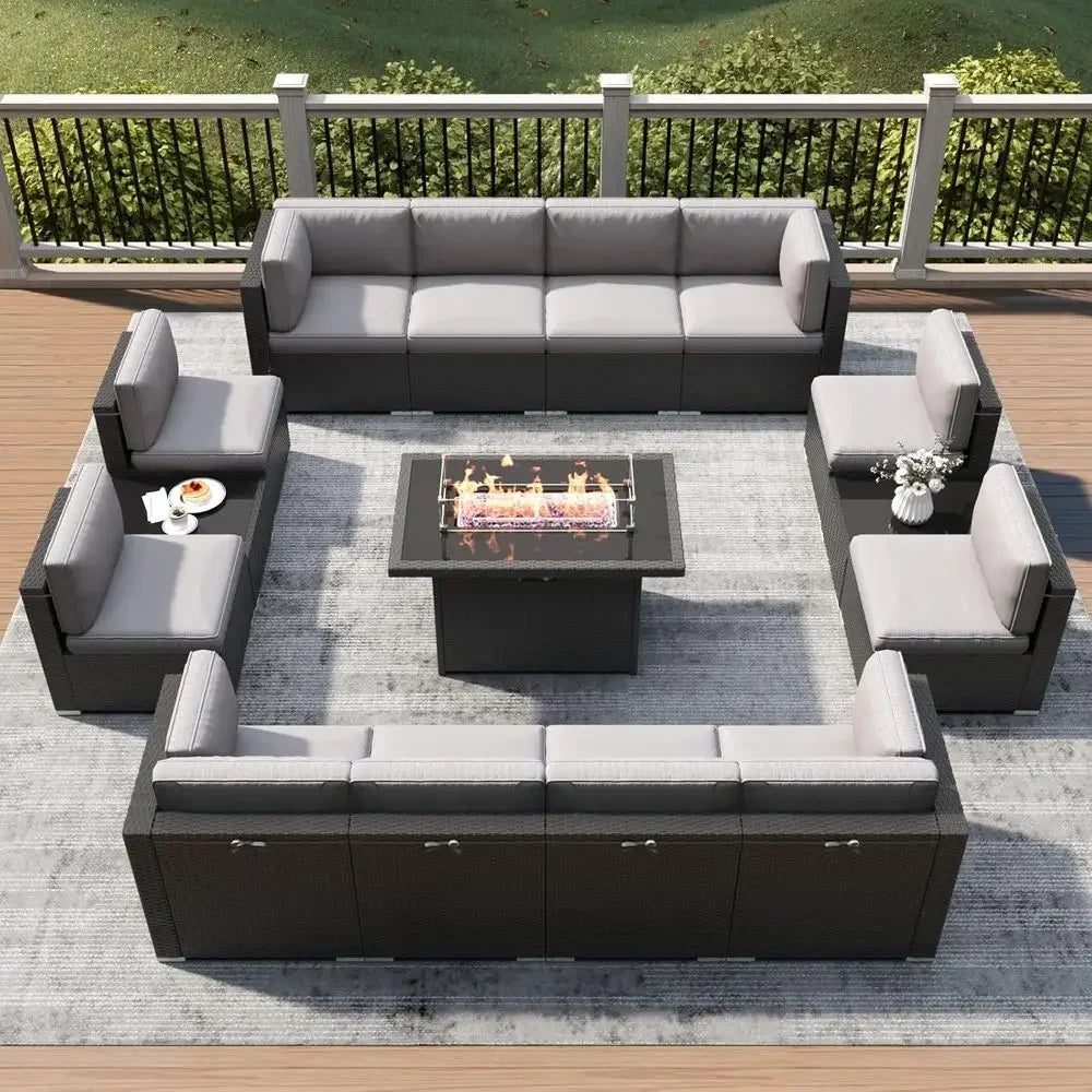 Outdoor Patio Furniture Set With Fire Pit Table Rattan Wicker