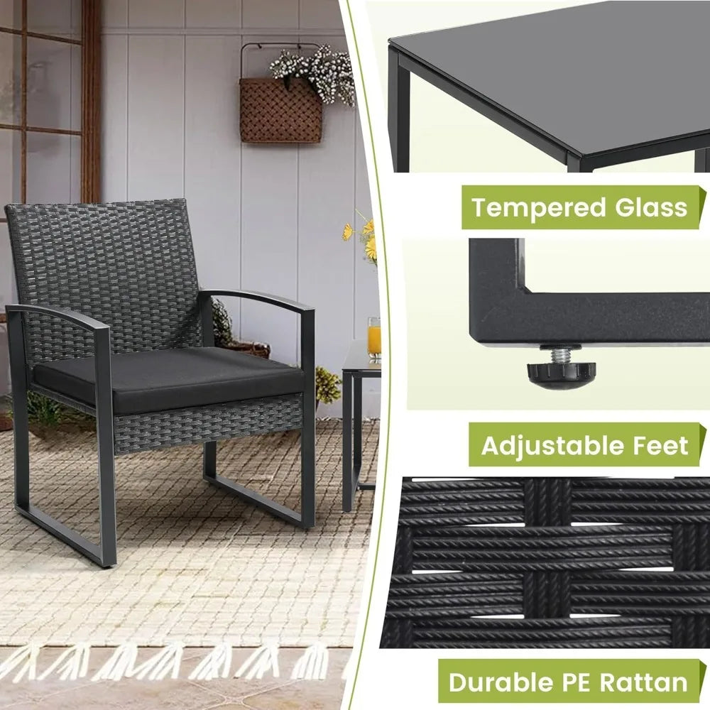 3 Piece Wicker Patio Bistro Set With Outdoor Coffee Table