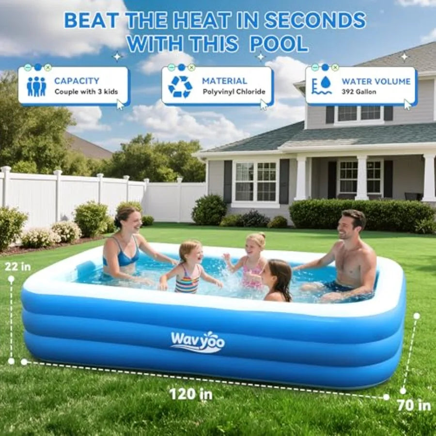 Inflatable Pool for Adults and Kids, Durable Blow Up Pool