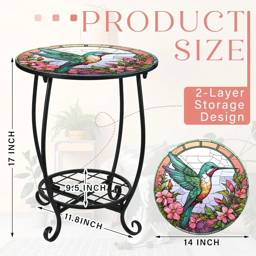 NBVCX Small Round Mosaic Outdoor Side Table For Patio