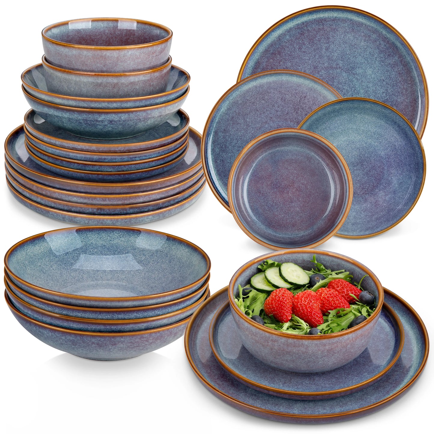 MALACASA Reactive Glaze Stoneware Dinnerware Sets For Everyday Use