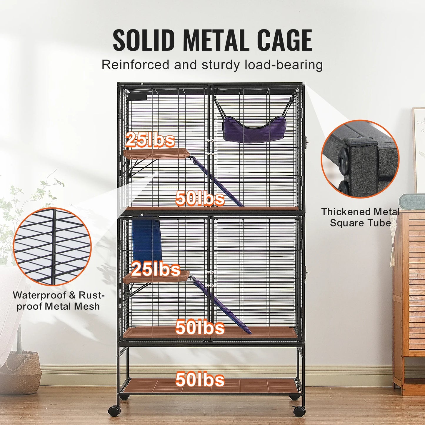 Rolling Metal Ferret Cage 4 Tier for Rodents and Pets