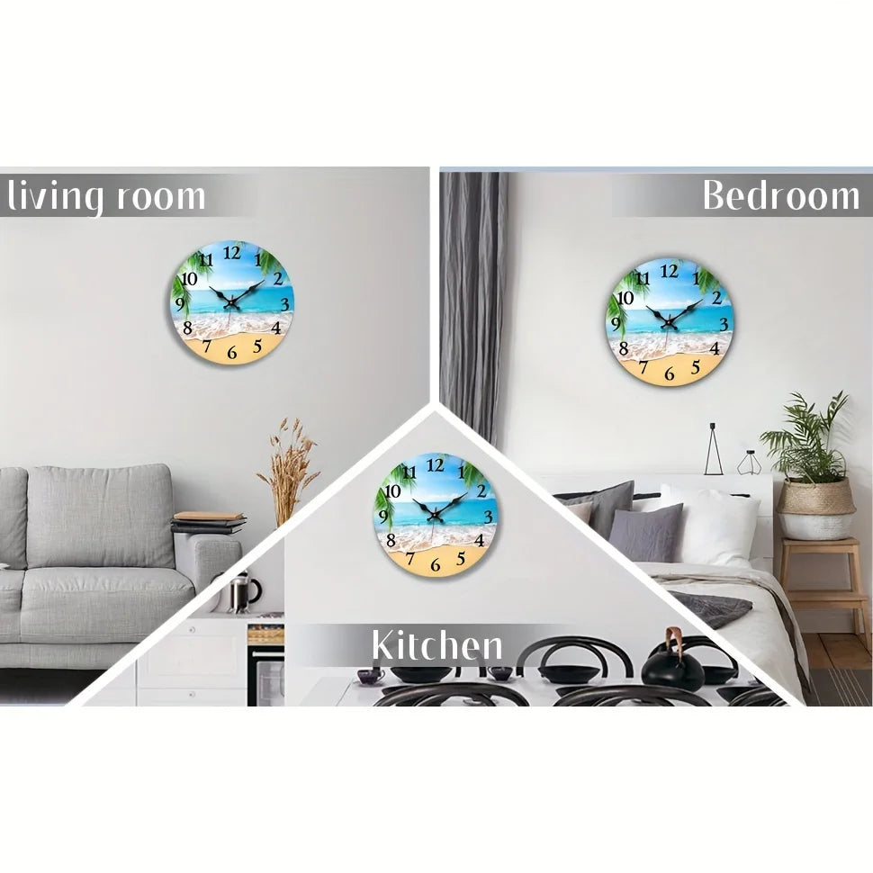 XMSJ Round Wooden Wall Clock For Living Room Decor Silent