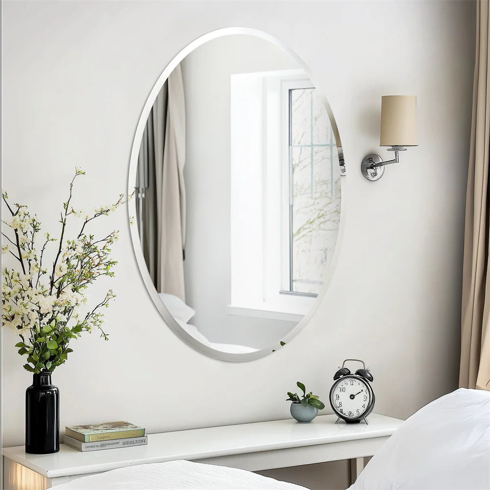 Wisfor Frameless Oval Wall Mirror Beveled Edge For Modern Bathrooms