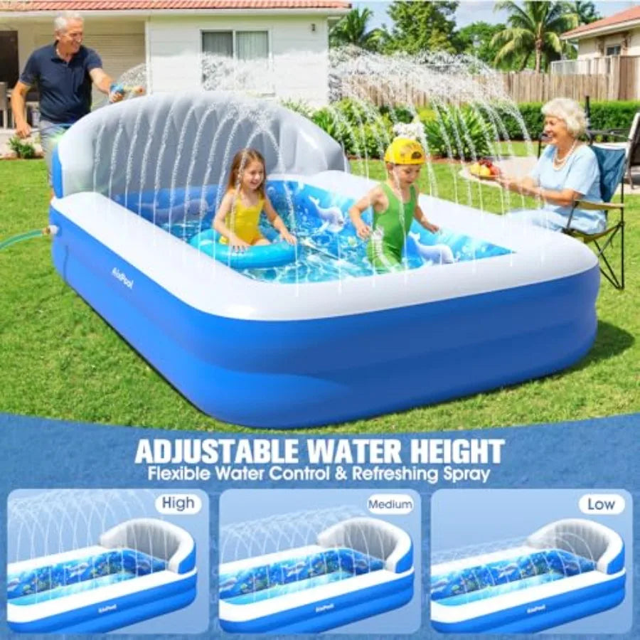 Rectangular Inflatable Pool With Sprinkler And Big Backrest