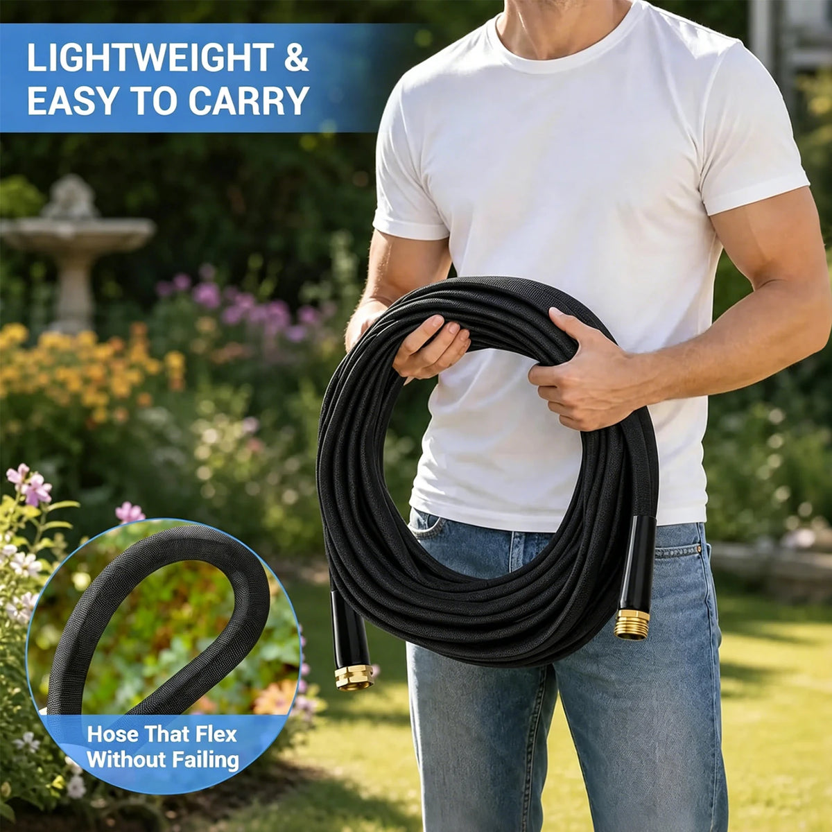HiMiss Lightweight Fabric Covered Garden Hose For Outdoor Use