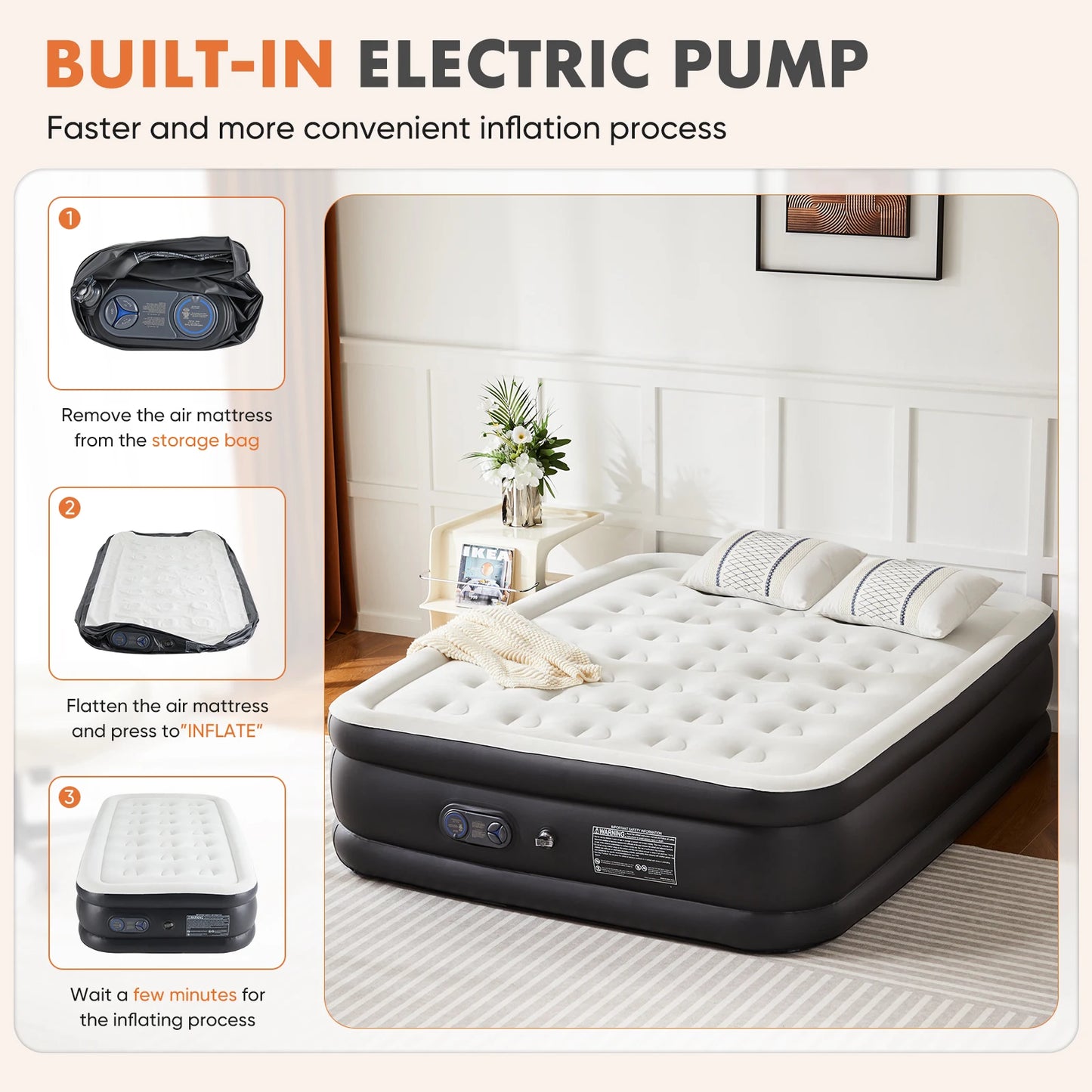 MCQ Air Mattress With Built In Pump Non Slip Bed 660 Lb Capacity