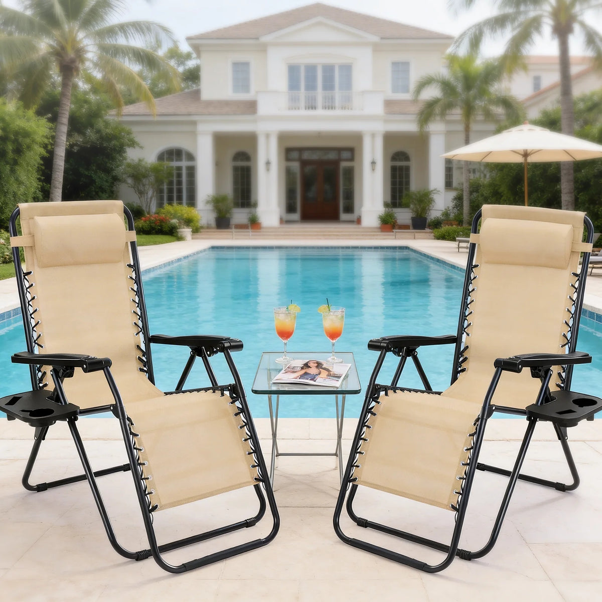 JHK Zero Gravity Recliner Outdoor Folding Lounge Chair Cup Holder