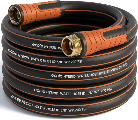 25 ft x 5/8" Heavy Duty Garden Hose, Flexible Durable Kink Resistant Lightweight Hybrid Leakproof with Fittings