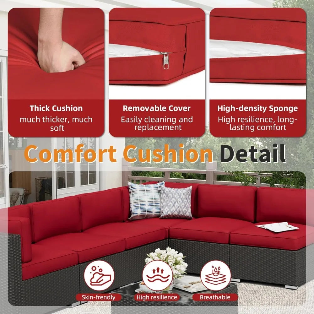 Outdoor 7 Piece Patio Sofa Set Glass Top Table Cushions