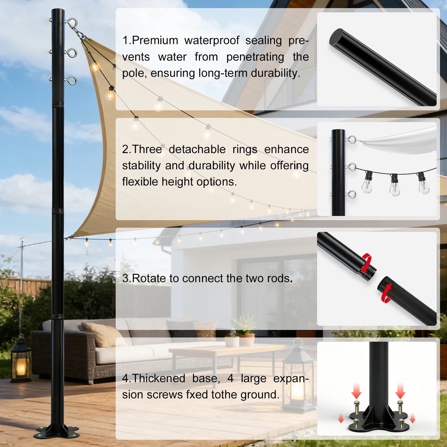 Heavy Duty Shade Sail Poles Kit For Outdoor Patios