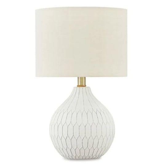 Contemporary Table Lamp With Drum Hardback Fabric Shade