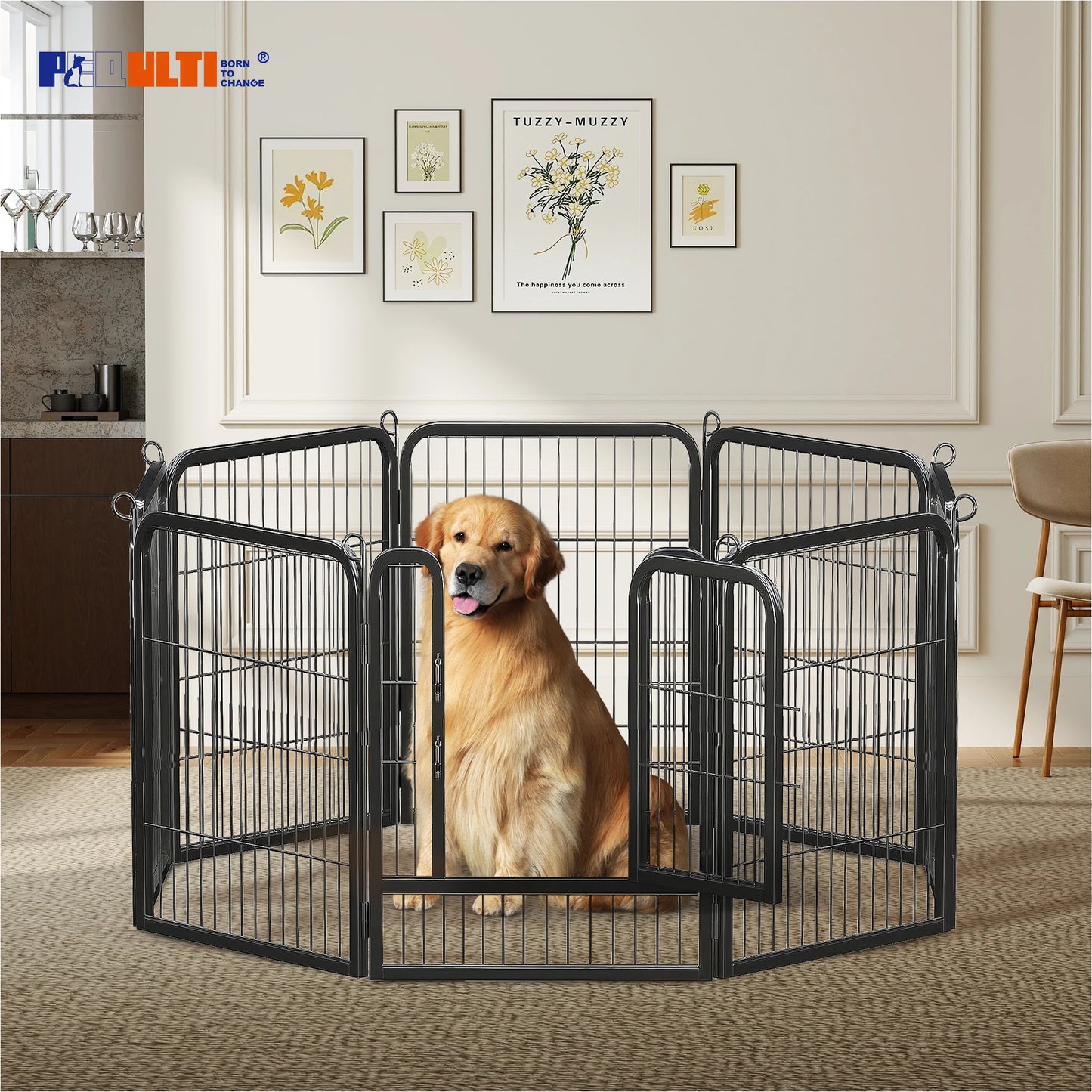 PEQULTI Heavy-Duty Metal Puppy Playpen For Indoor Outdoor Use