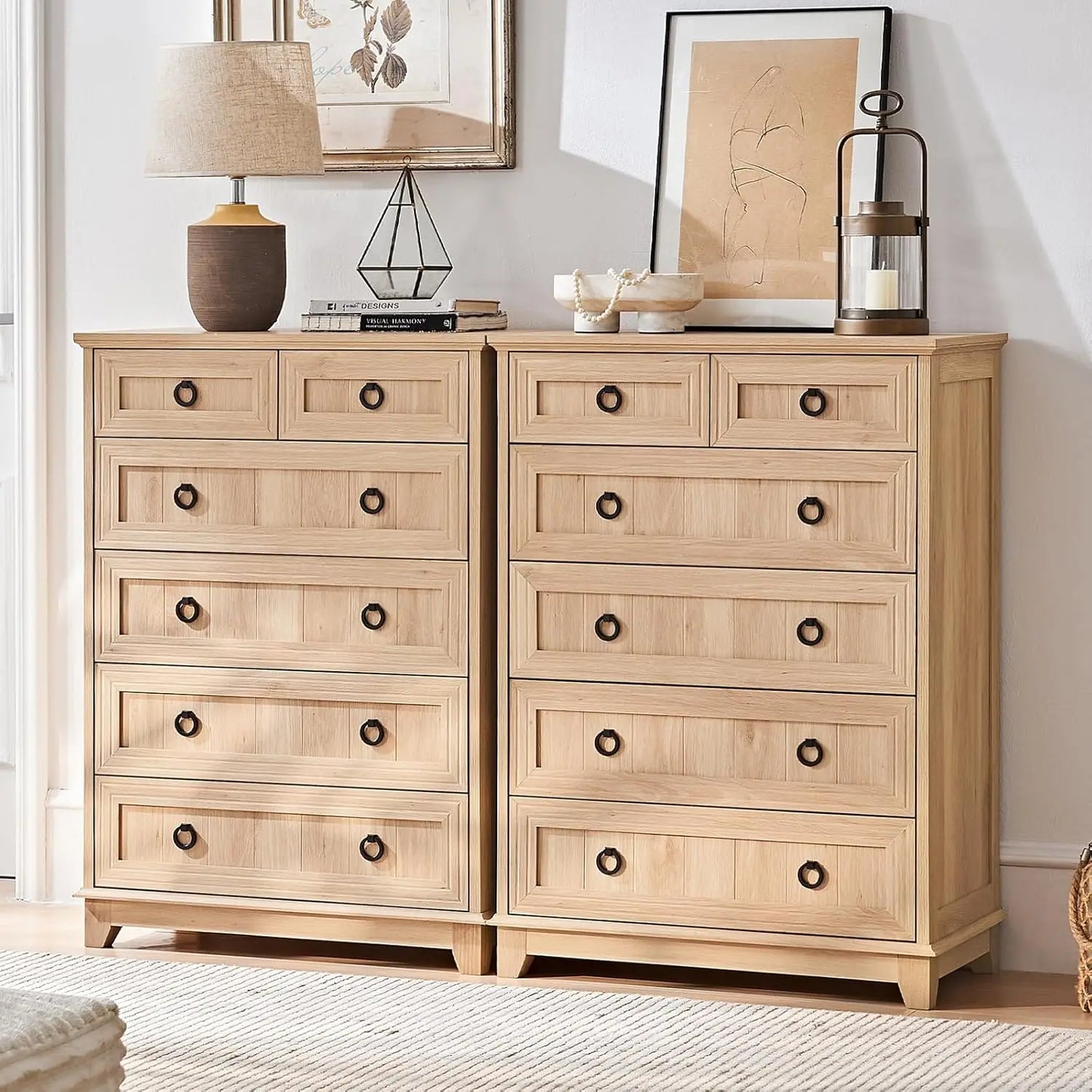 Rustic Wood 6 Drawer Dresser With Metal Handles For Bedroom