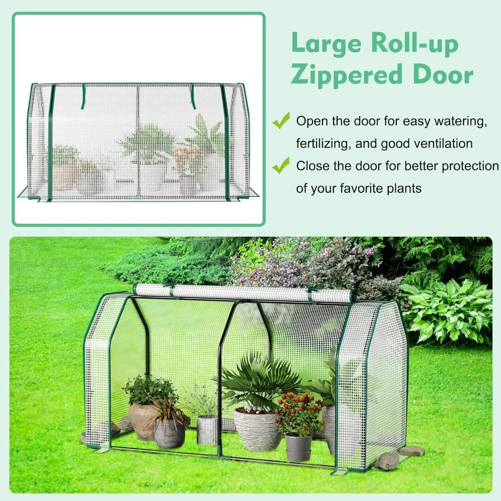 Raised Garden Bed with Greenhouse Cover, Elevated Wooden Planter Box, 48”L x 22”W x 30”H, Outdoor Gardening Planting