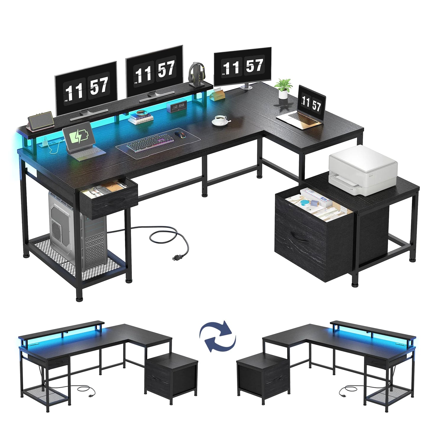 EnHomee 63 L Shaped Gaming Desk With RGB Lights