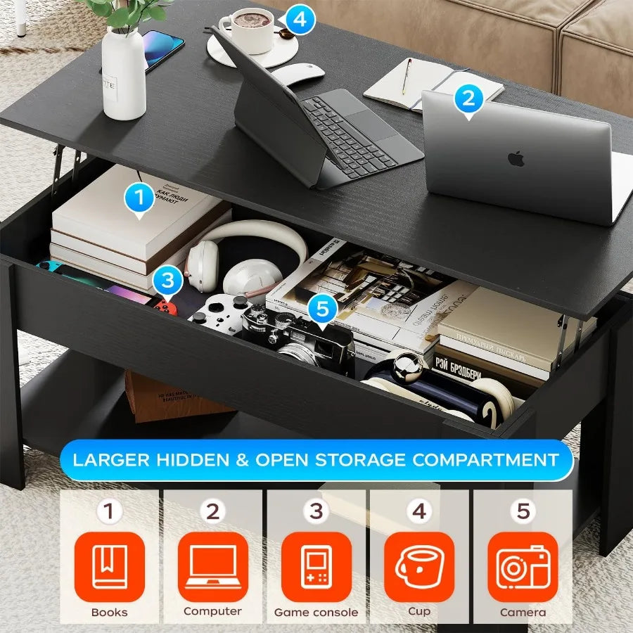 XIUWO Lift Top Coffee Table With Hidden Storage For Living Room