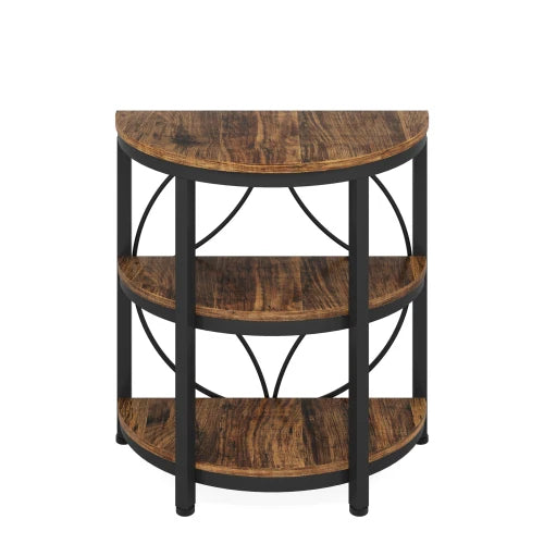 Half Moon End Table With Storage Shelves Wood Metal