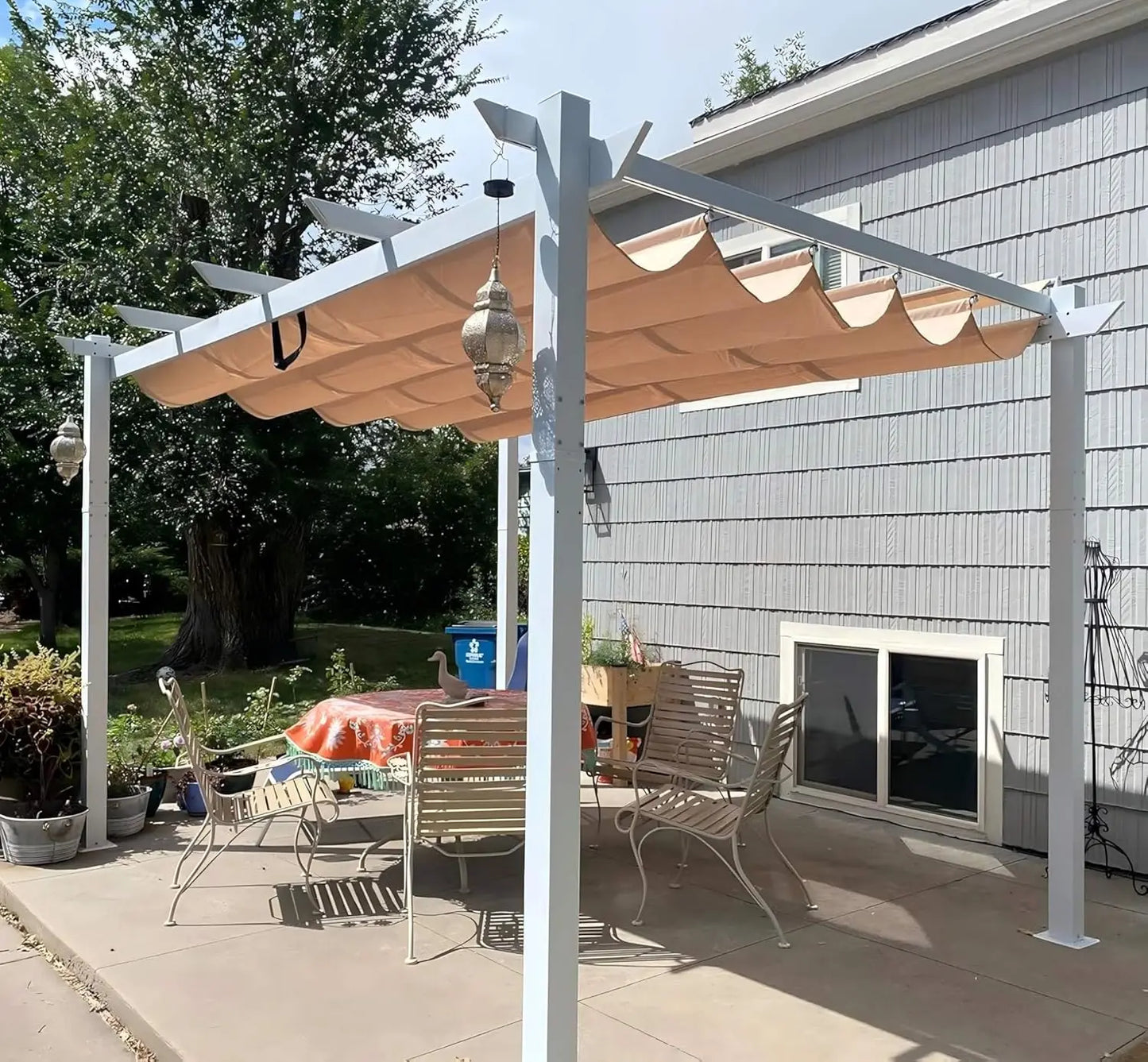 Aluminum Pergola With Retractable Double Canopy Wind Resistant Outdoor
