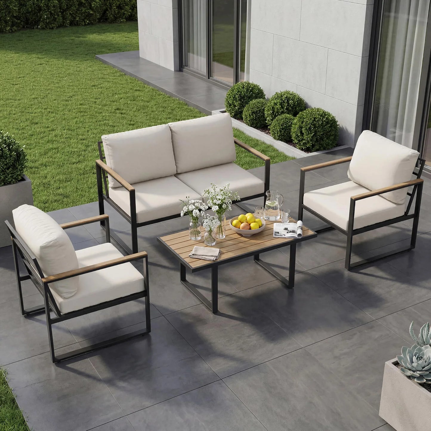 HobbyLane Modern 4-Piece Patio Furniture Set With Outdoor Coffee Table