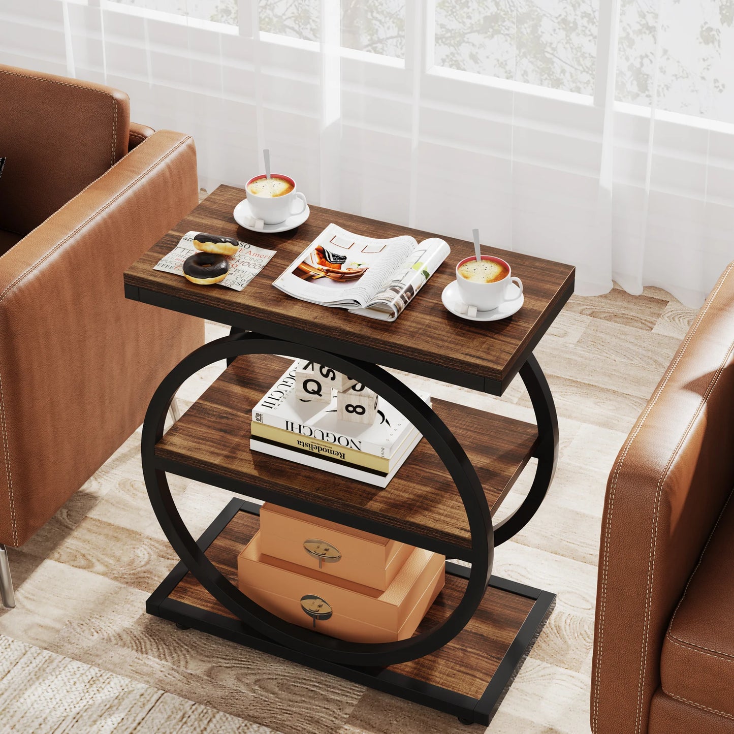 Tribesigns End Table With 3 Shelves Industrial Wooden Side Table