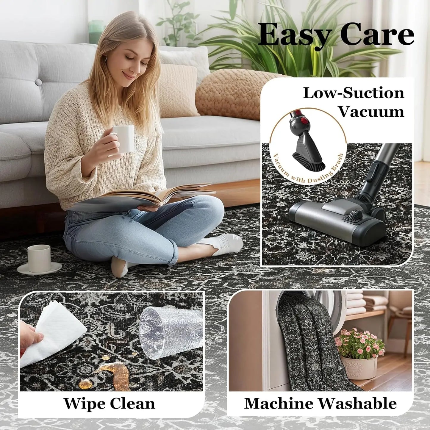Polyester Area Rug Non Slip Low Pile For Living Room