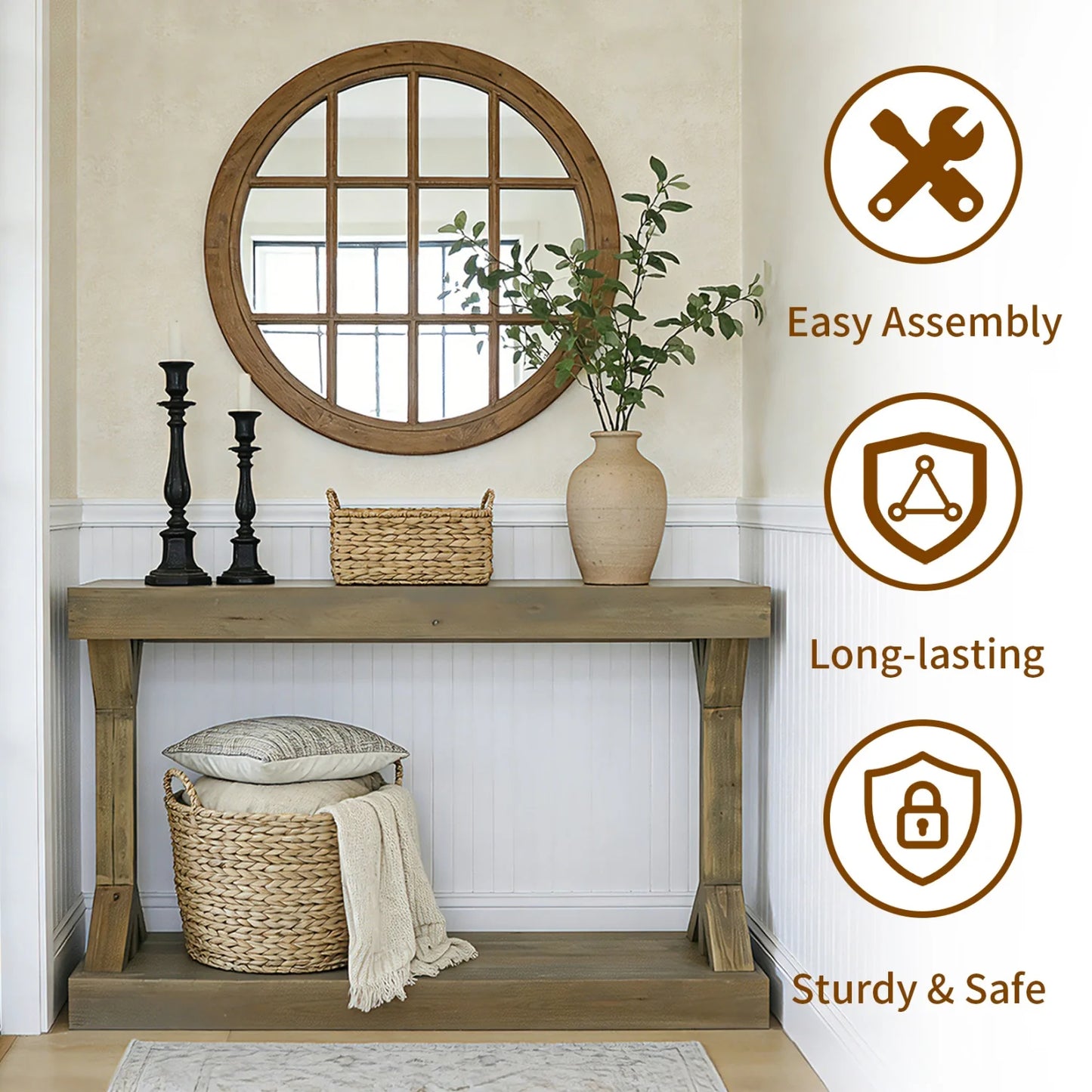 American Country Wood Sofa Console Table With Storage Shelf
