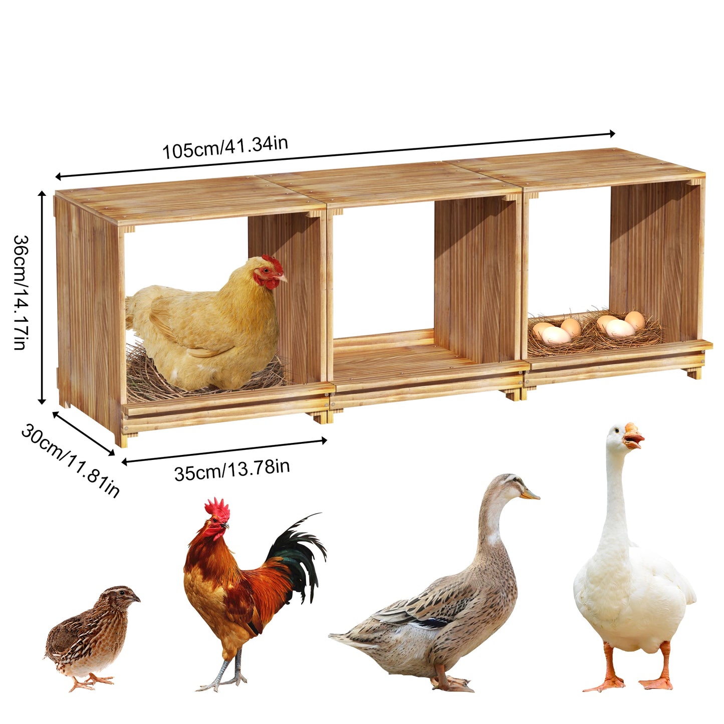 BORWART 3-Compartment Wooden Nesting Box For Chickens And Ducks