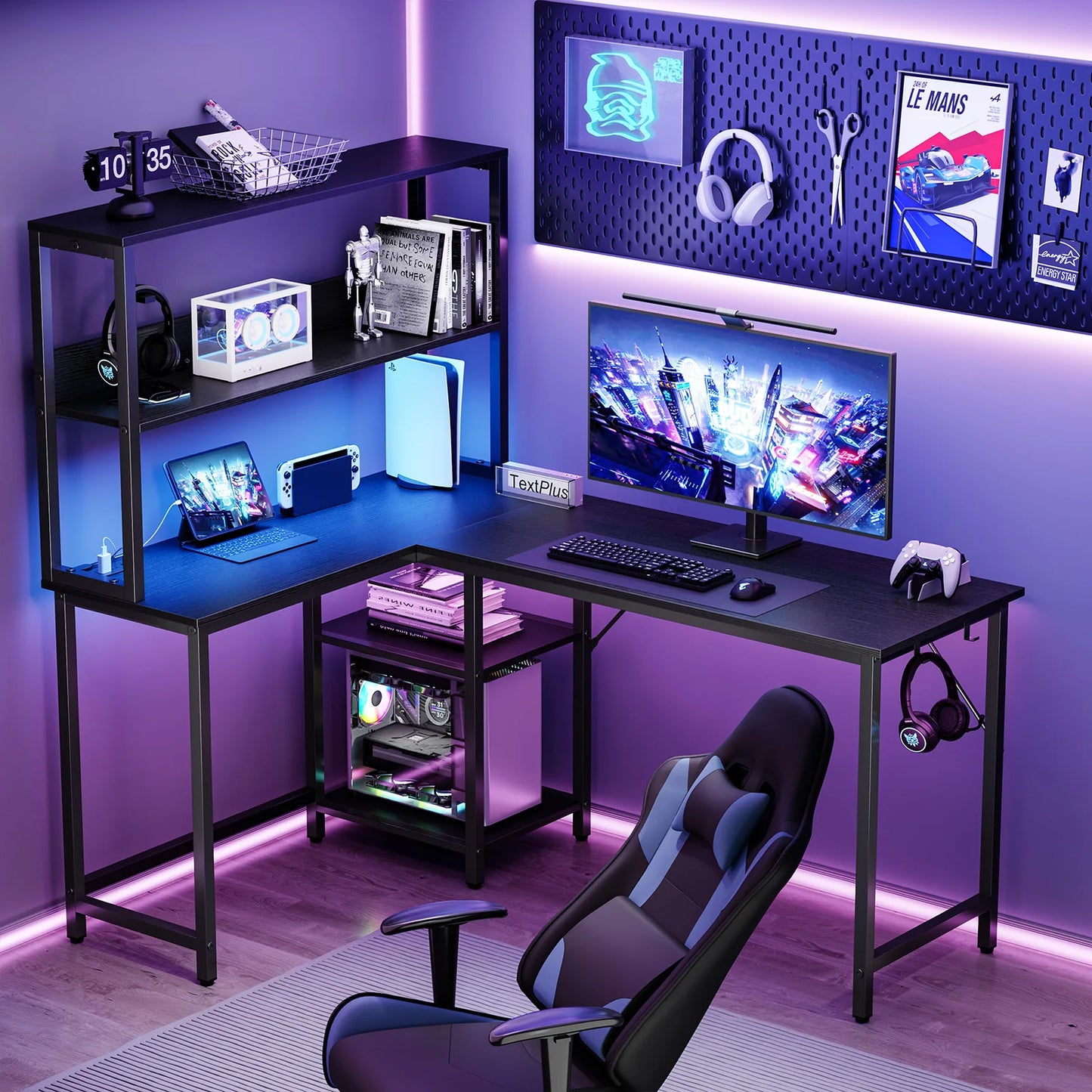 JHK 53 Inch L Shaped Gaming Desk With USB And LED