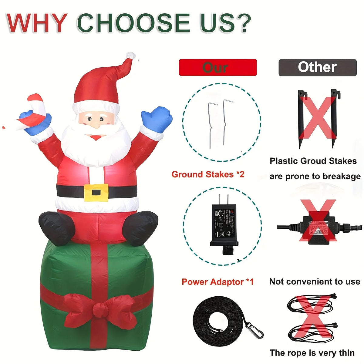LED Inflatable Santa Claus With Candy Cane And Gift Sack