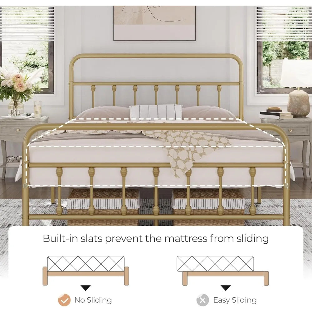 Classic Metal Platform Bed Frame Mattress Foundation with Victorian Style Iron-Art Headboard/Footboard/Under Bed Customized